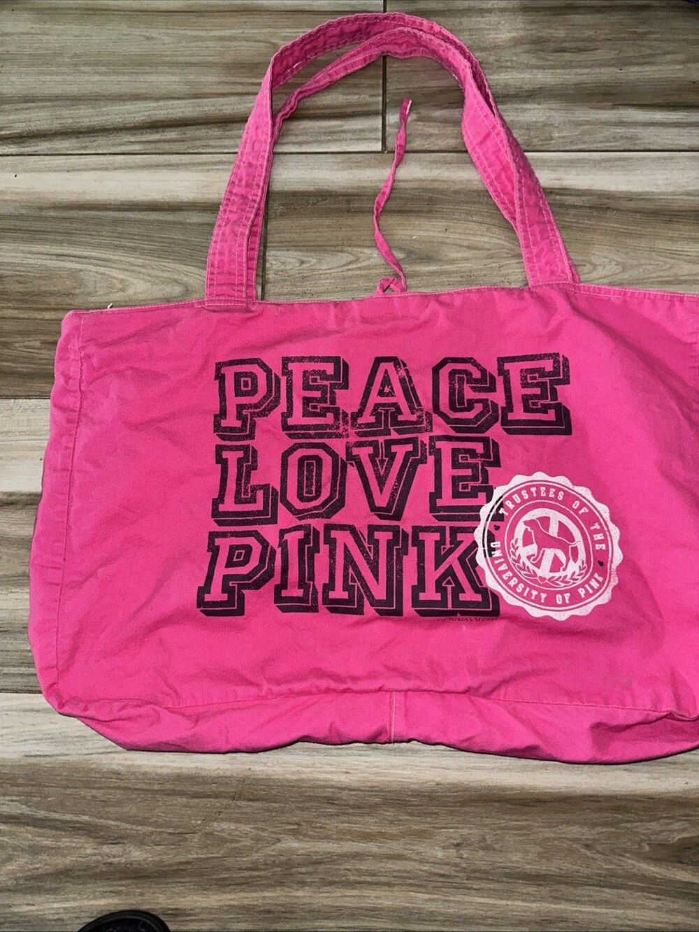 New Y2k Victoria's Secret PINK Vintage Pink Beach Travel Tote Bag Peace Love